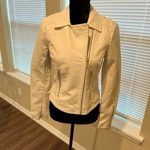 New!  Never worn leather motorcycle jacket in soft ivory.  By Express